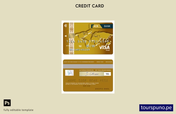 listo para imprimir plantilla de tarjeta dorada visa KCB Bank de Kenia